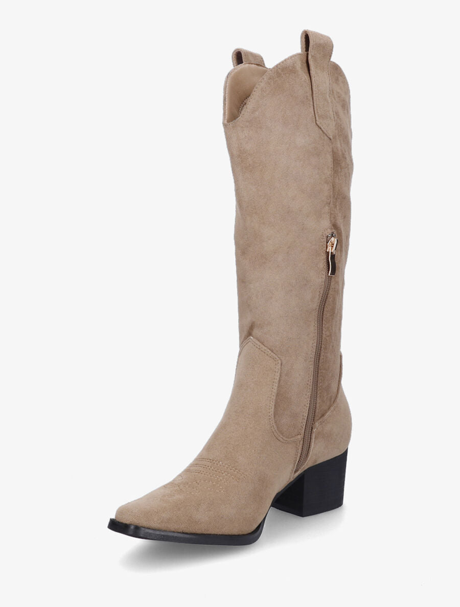 Bottes en suédine style santiags - Taupe - 3