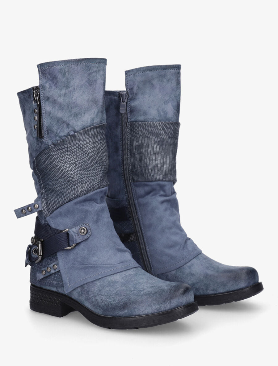 Bottines montantes multi textures - Bleu - 5