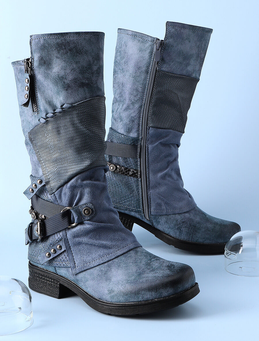 Bottines montantes multi textures - Bleu - 1