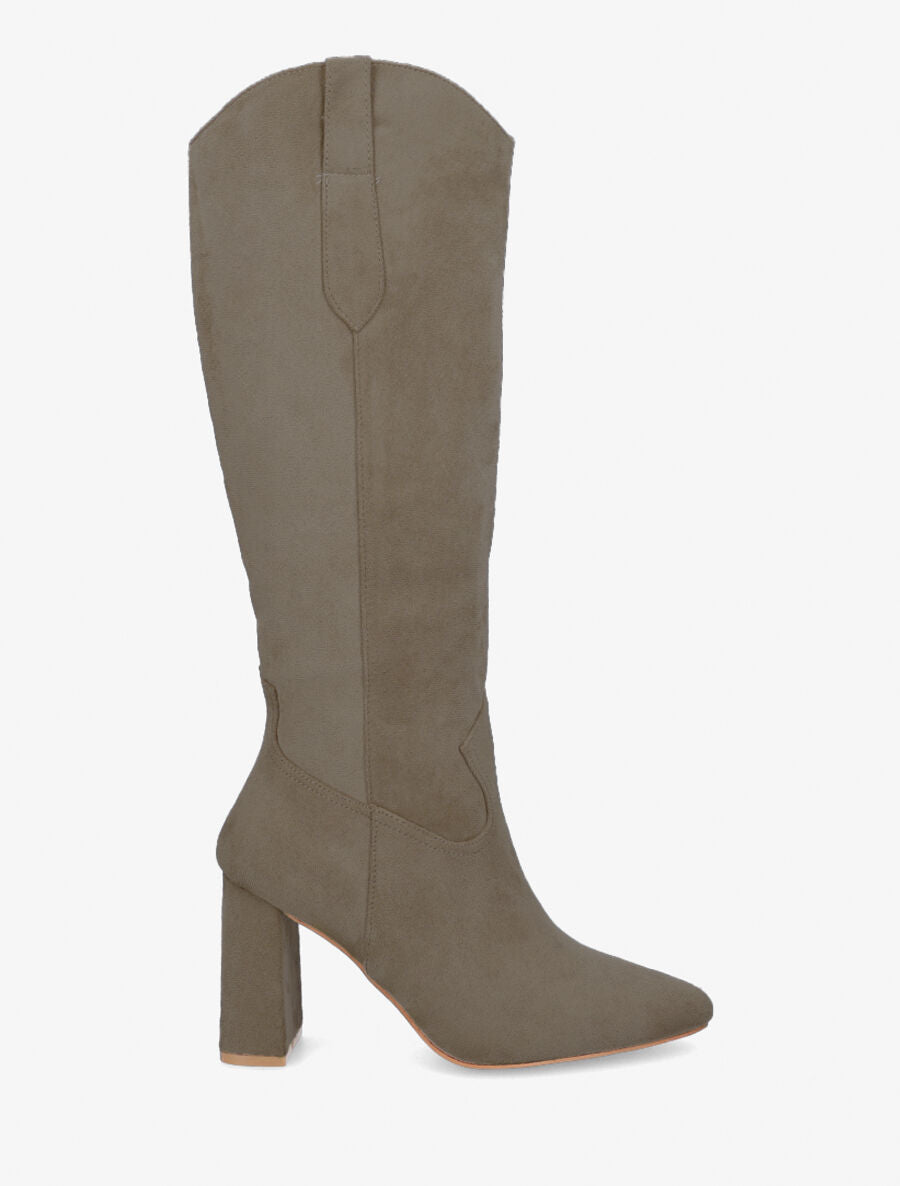 Bottes en suédine à talon et bout pointu - Taupe - 1