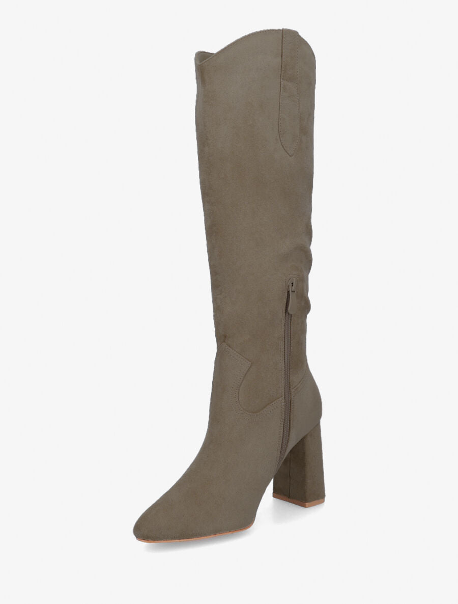 Bottes en suédine à talon et bout pointu - Taupe - 3