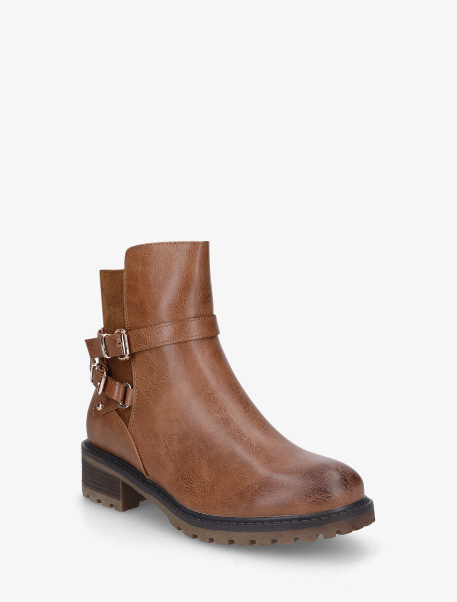 Bottines en simili à détail suédine - Camel - 2