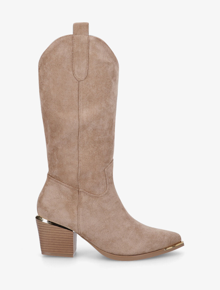 Bottes en suédine style santiag - Taupe - 5