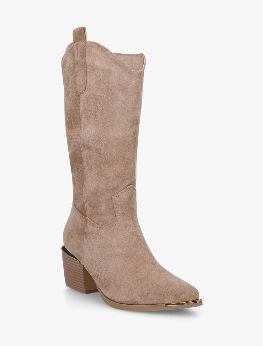 Bottes en suédine style santiag - Taupe - 2