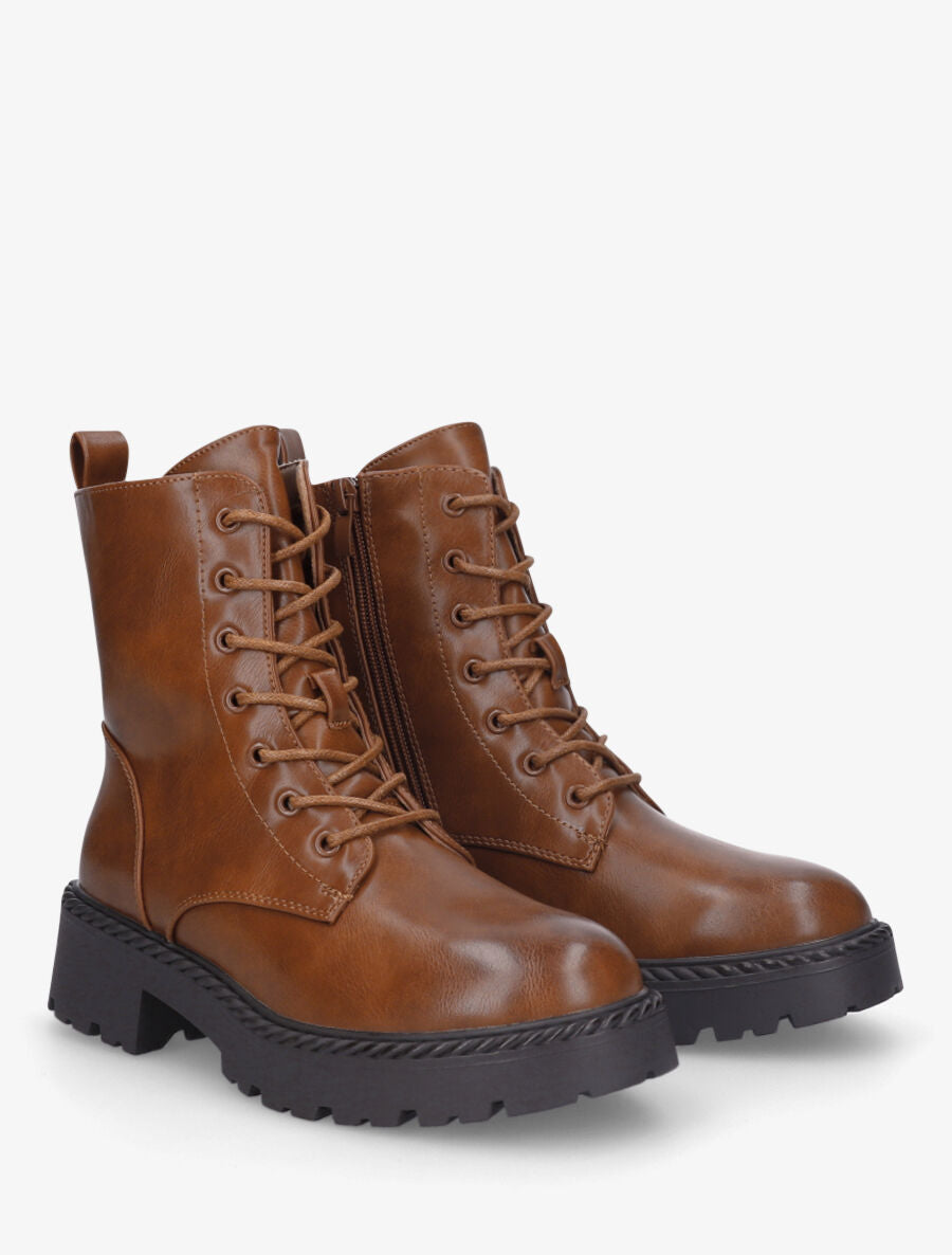 Bottines montantes à lacets - Camel - 4