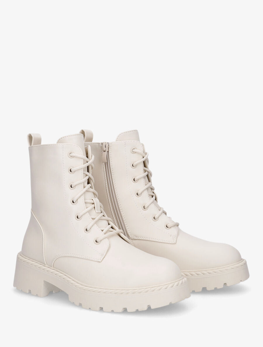 Bottines montantes à lacets - Beige - 4