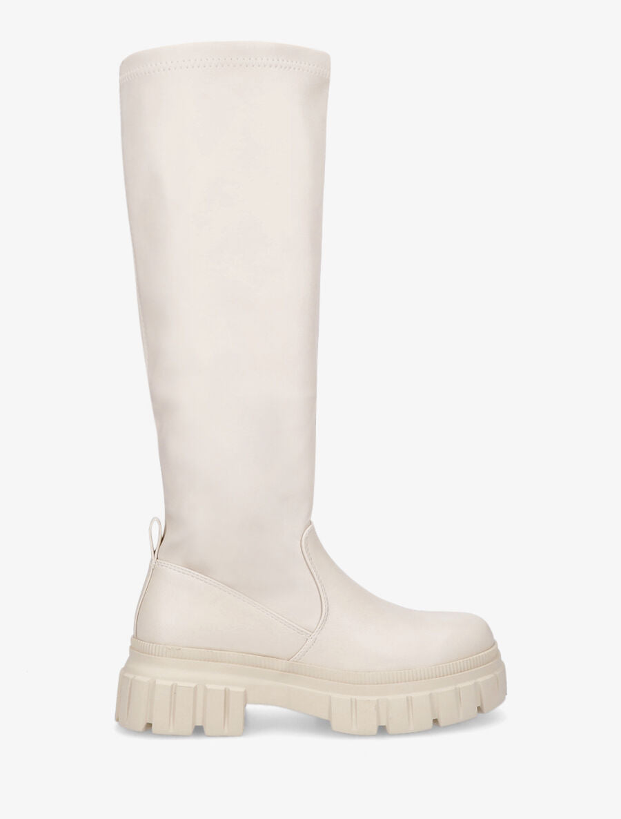 Bottes plates en simili à semelle crantée - Beige - 5