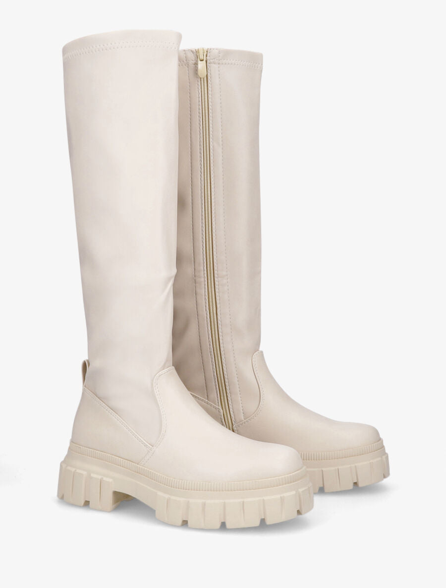 Bottes plates en simili à semelle crantée - Beige - 4