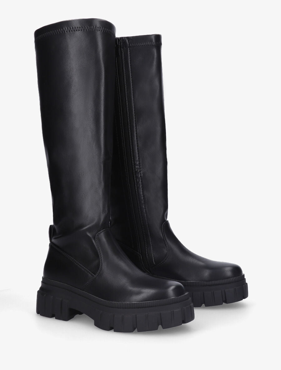 Bottes plates en simili à semelle crantée - Noir - 4