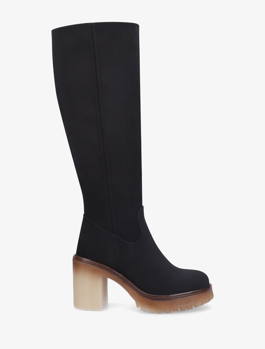 Bottes à talon haut effet daim - Noir - 1