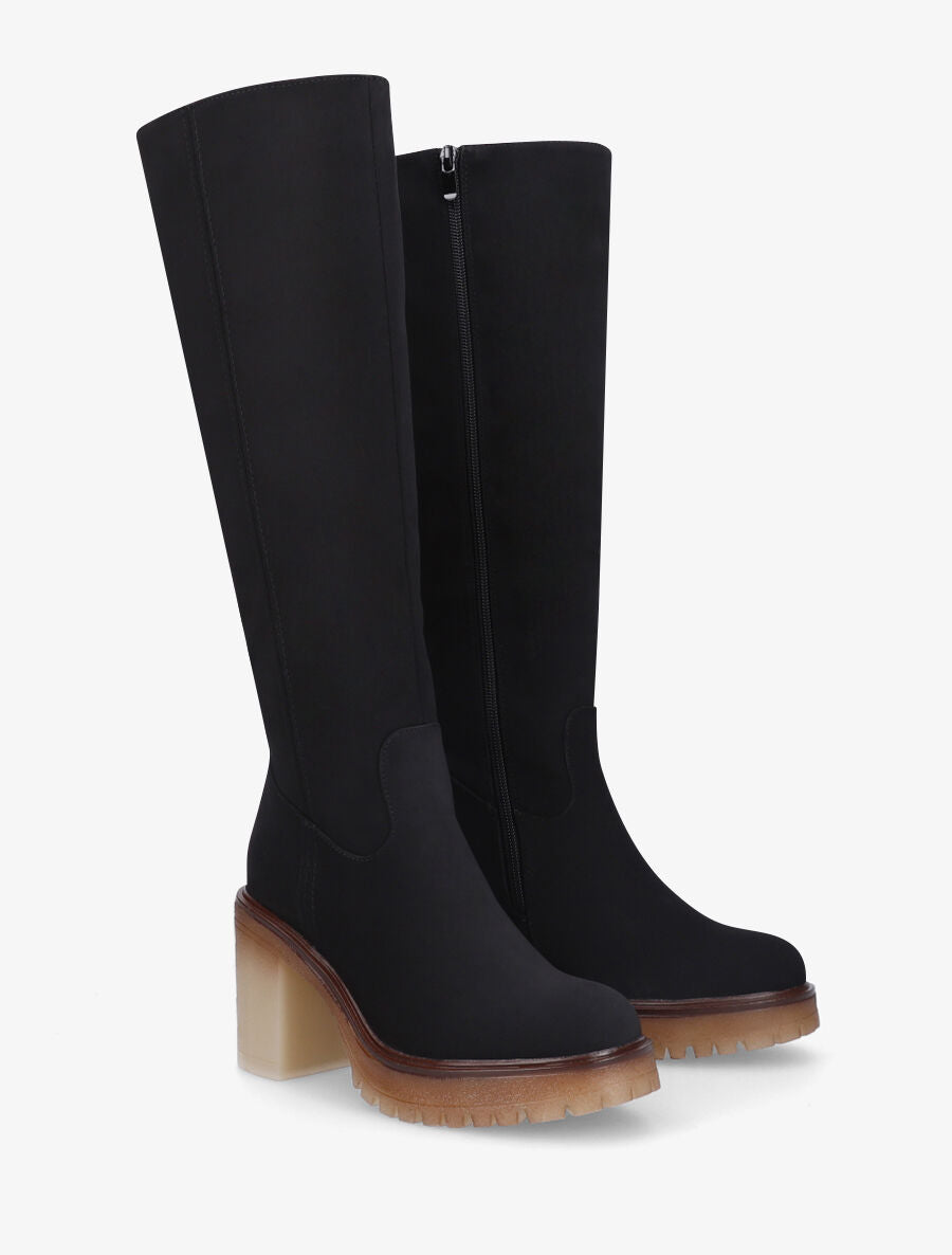 Bottes à talon haut effet daim - Noir - 4