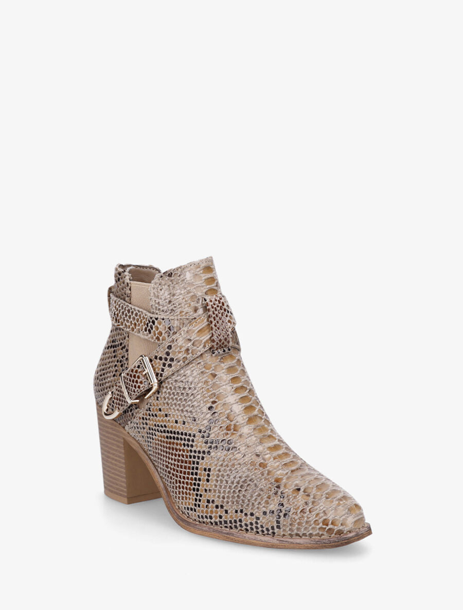 Bottines python à boucle - Beige - 2
