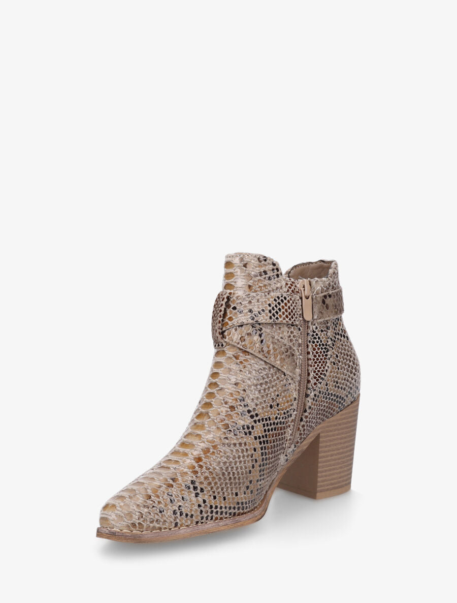 Bottines python à boucle - Beige - 3