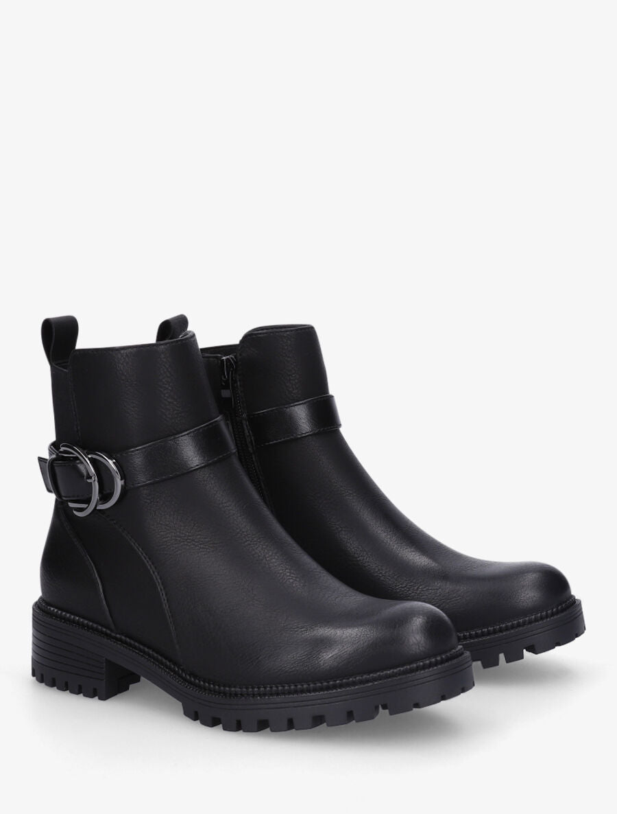 Bottines en simili à boucle - Noir - 4