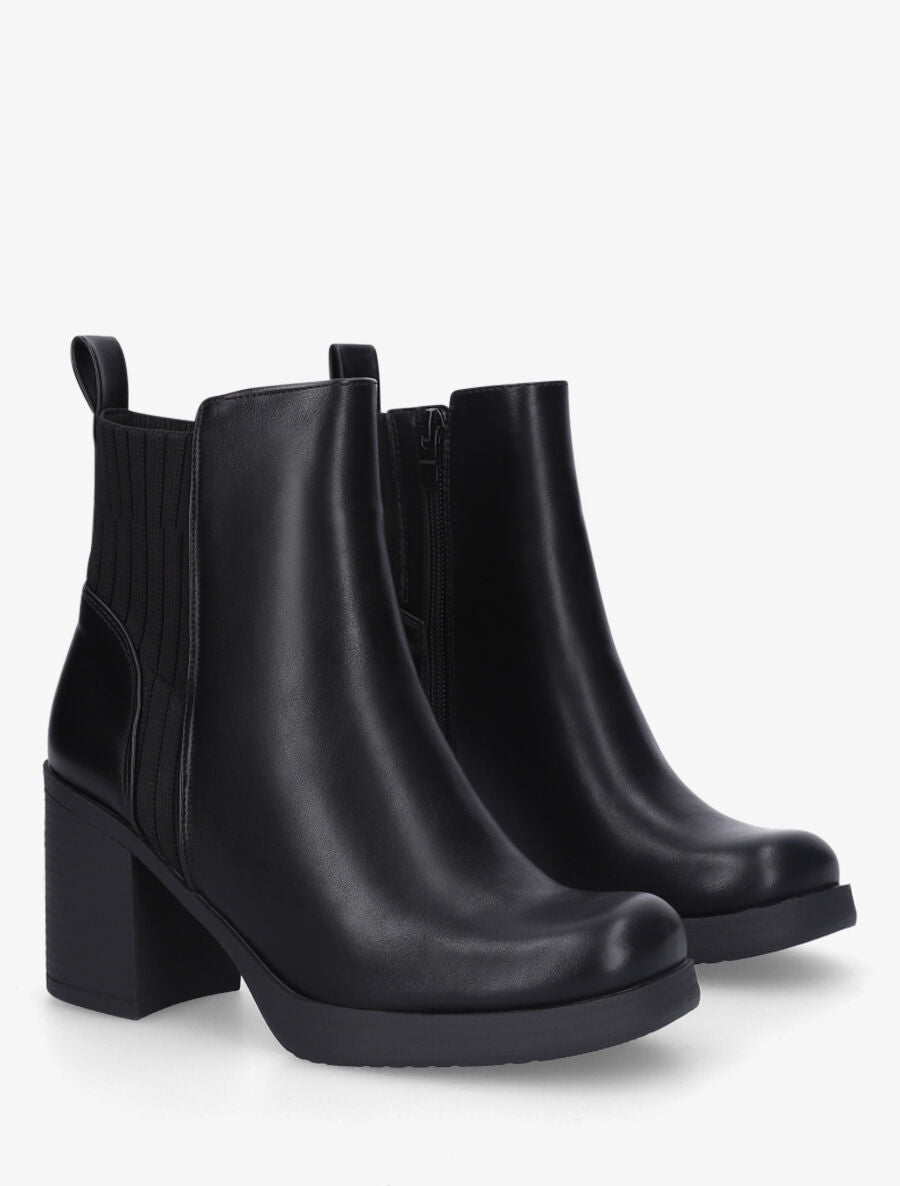 Bottines en simili et tissu côtelé - Noir - 4