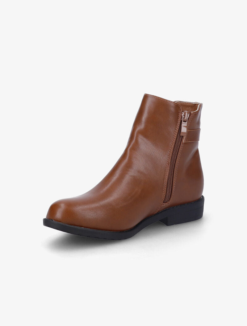 Bottines plates à sangles à détail métallique - Camel - 4
