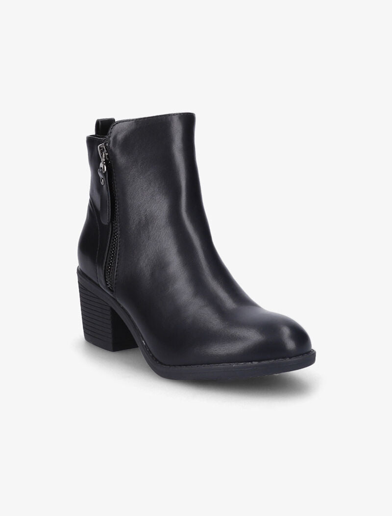 Bottines à talon à zip doré stylisé - Noir - 3