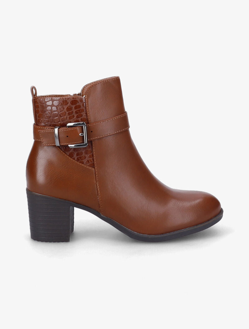 Bottines à talon à détail effet croco - Camel - 2