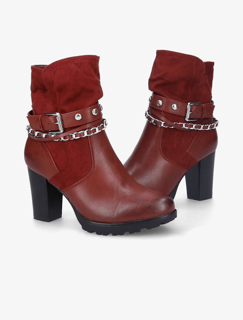 Bottines à talon et brides stylisées - Bordeaux - 5