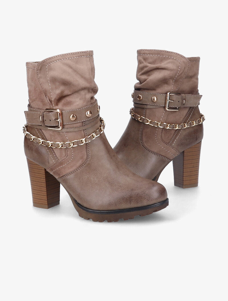 Bottines à talon et brides stylisées - Taupe - 5