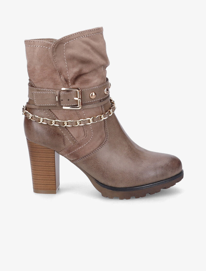 Bottines à talon et brides stylisées - Taupe - 2