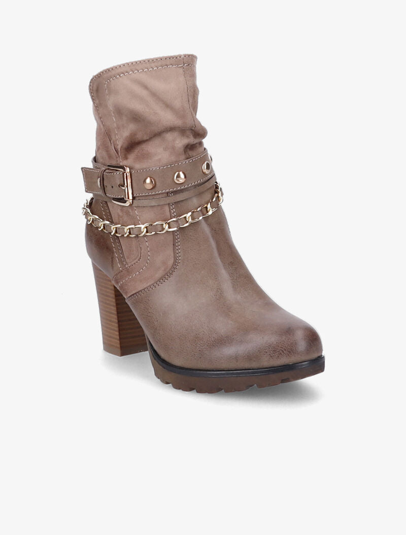 Bottines à talon et brides stylisées - Taupe - 3