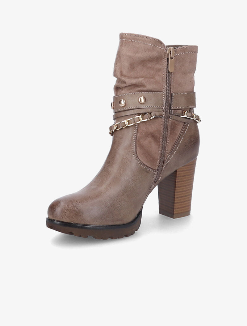 Bottines à talon et brides stylisées - Taupe - 4