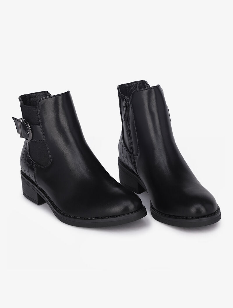 Bottines à contrefort croco et boucle - Noir - 4