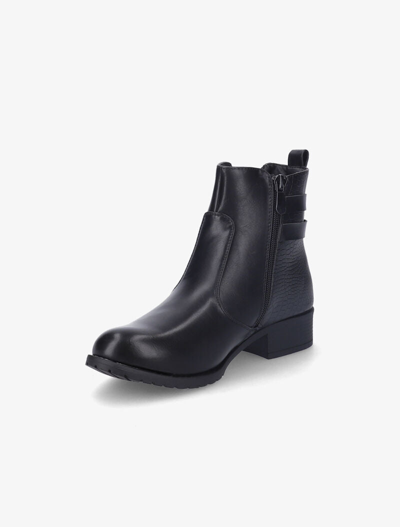 Bottines plates en simili à contrefort effet croco - Noir - 4