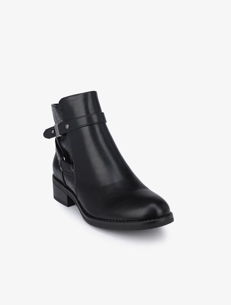 Bottines à détails croco et brides croisées - Noir - 3