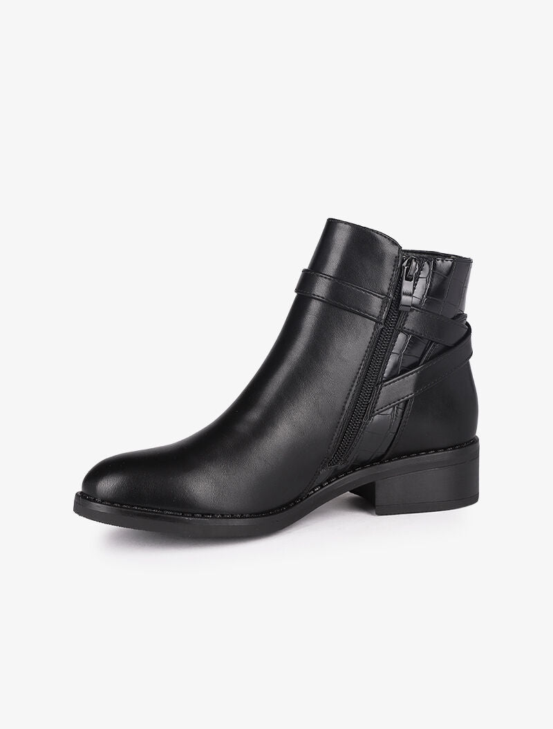 Bottines à détails croco et brides croisées - Noir - 4