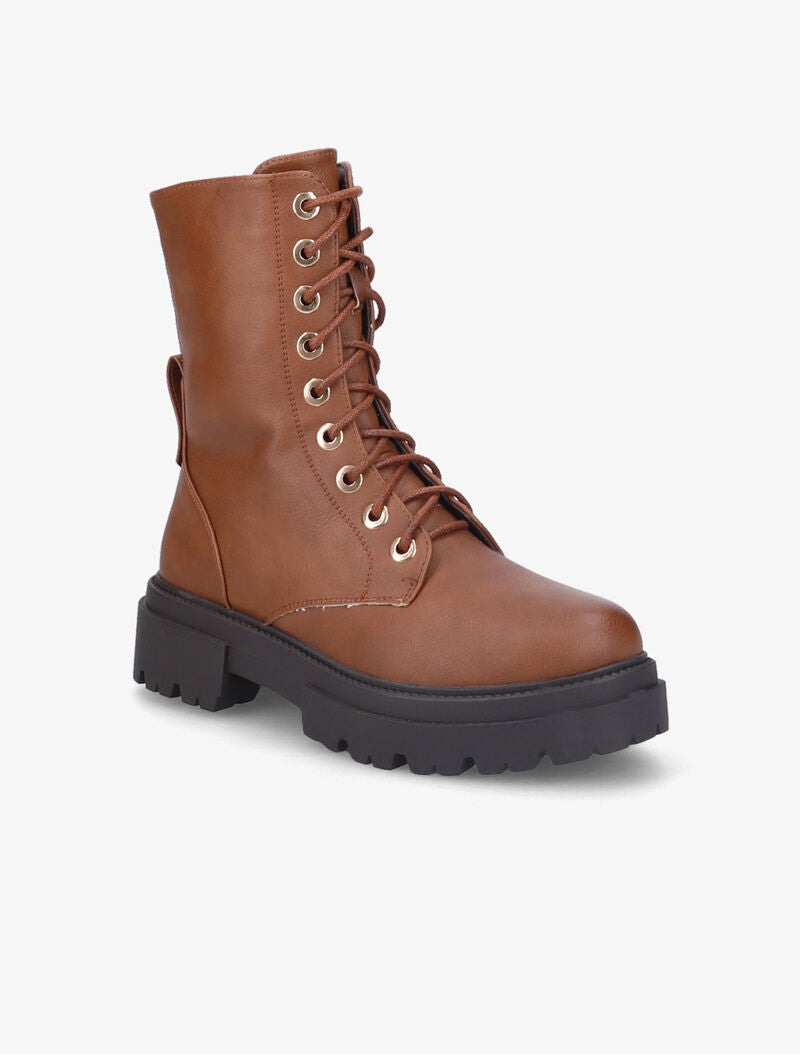 Bottines en simili à talon et semelle crantée - Camel - 3