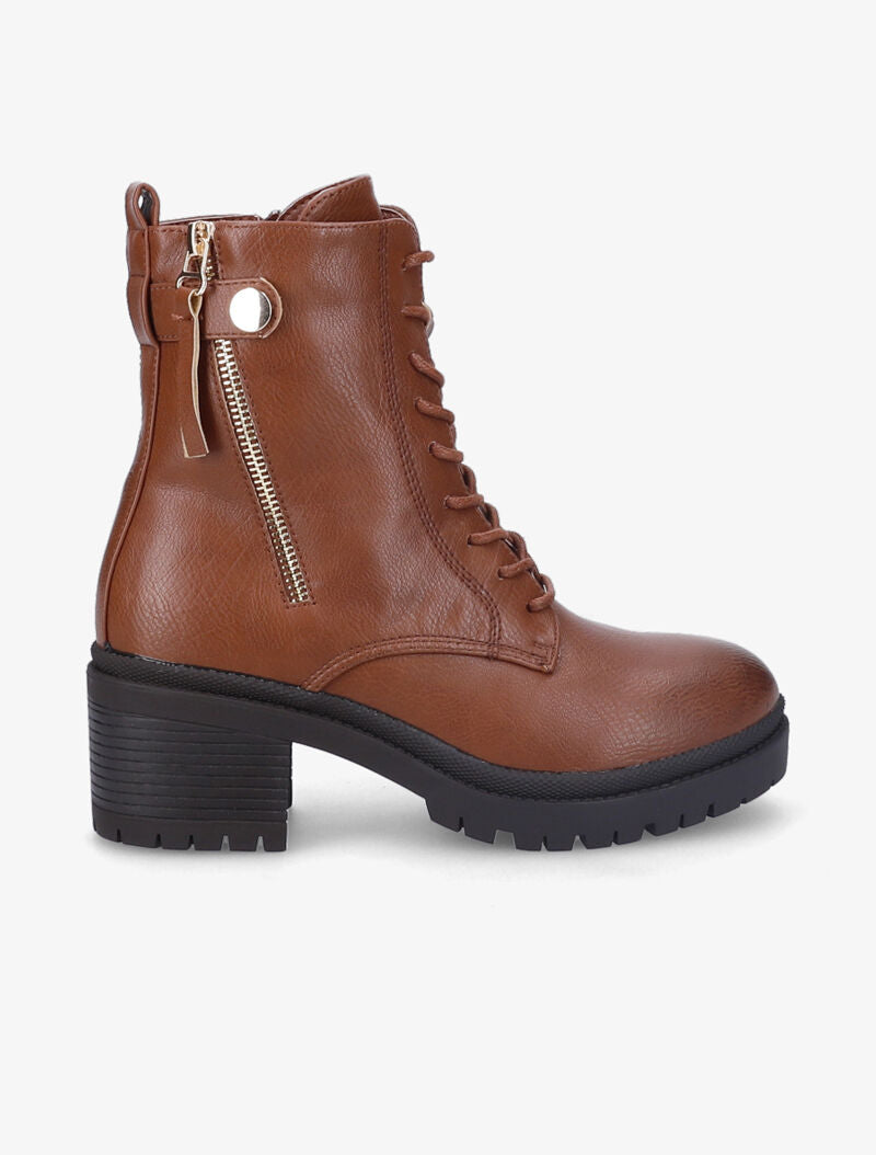 Bottines façon rangers à talon - Camel - 2