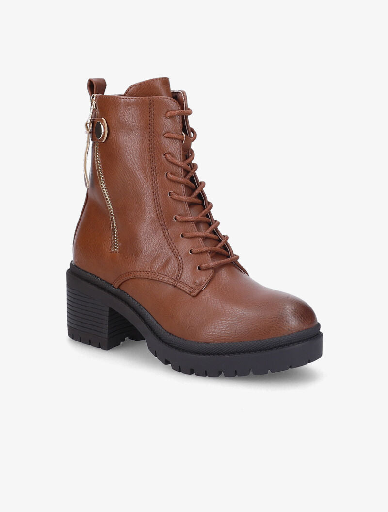 Bottines façon rangers à talon - Camel - 3