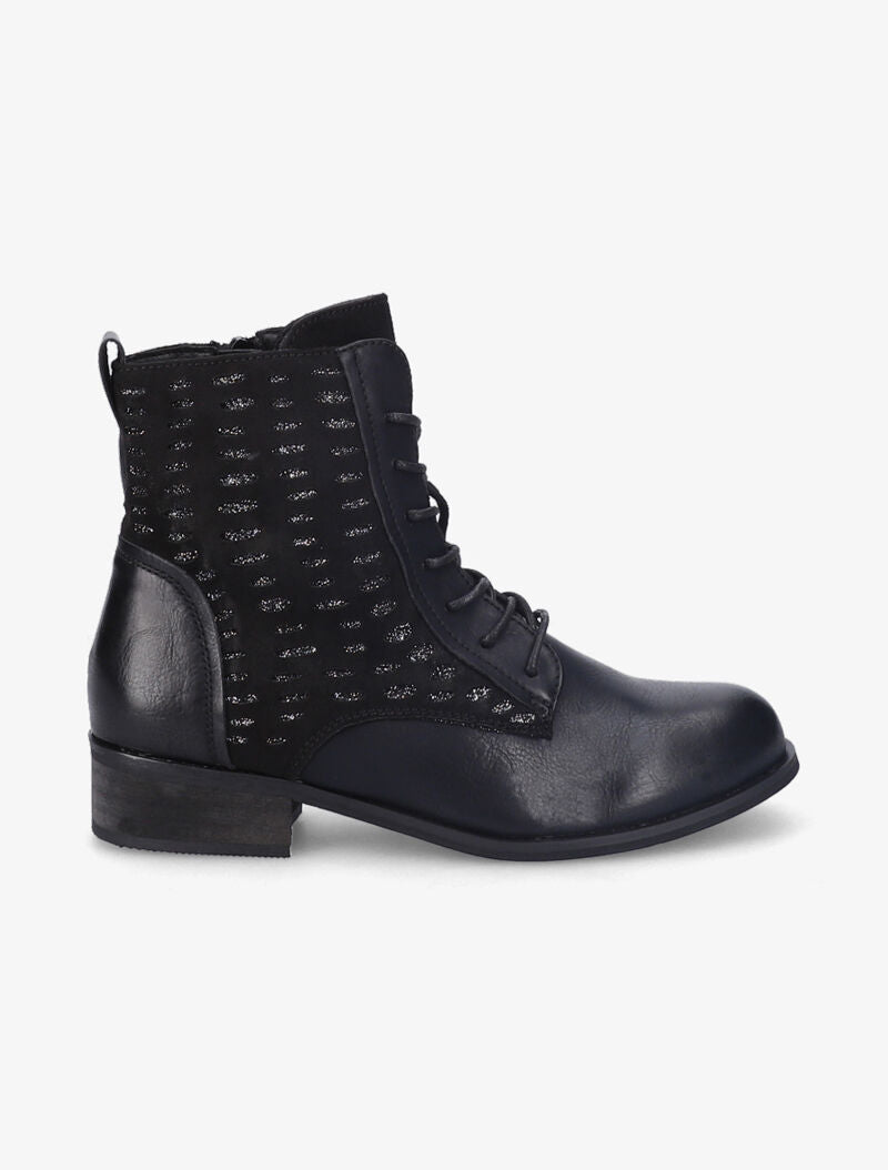 Bottines perforées à lacets et détail irisé - Noir - 2