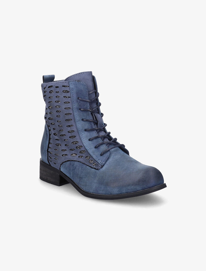Bottines perforées à lacets et détail irisé - Bleu - 3