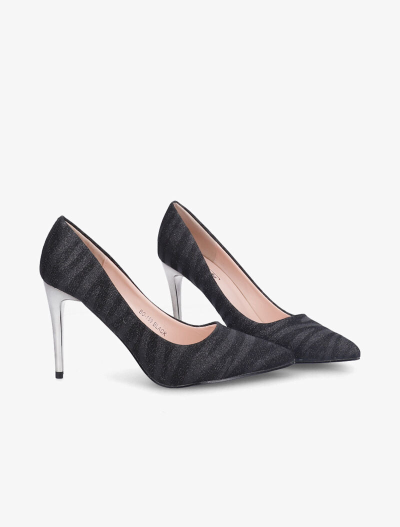 Escarpins zébrés à talon haut et paillettes - Noir - 5