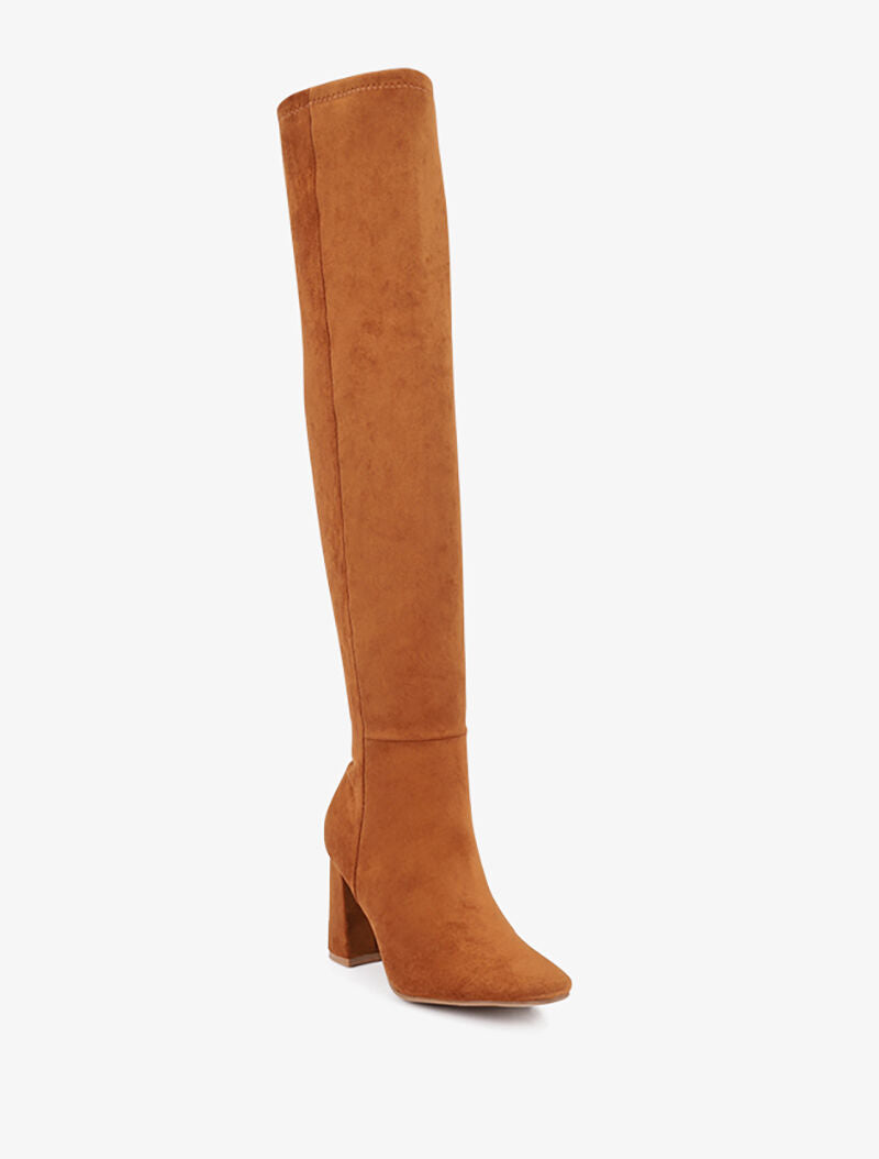 Cuissardes en suédine à bouts carrés - Camel - 3