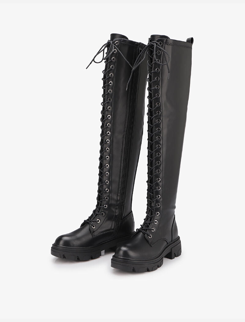 Cuissardes à lacets style rangers - Noir - 1