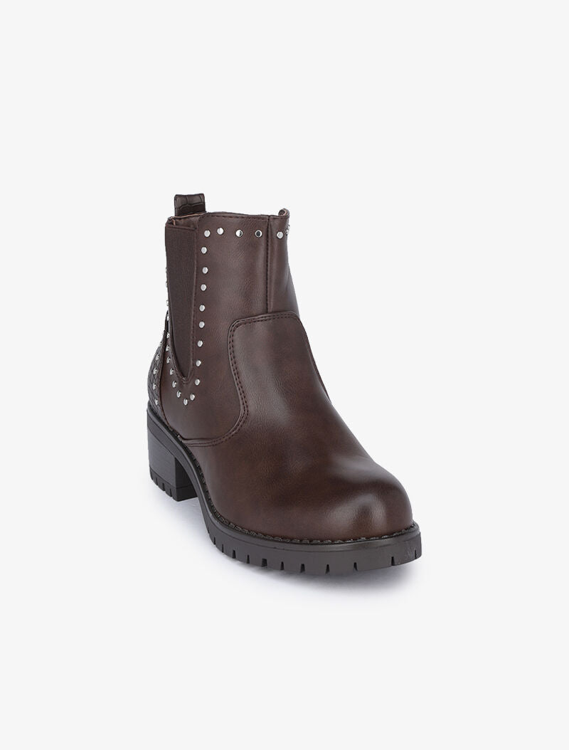 Bottines à contrefort croco et poinçons - Marron - 3