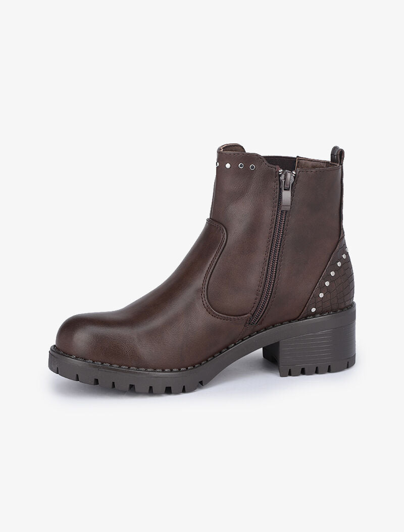 Bottines à contrefort croco et poinçons - Marron - 4
