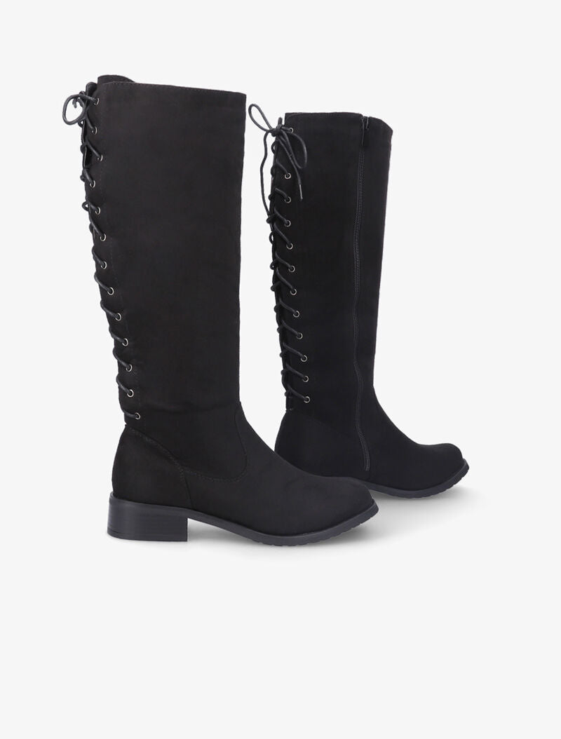 Bottes en suédine à lacets style corsage - Noir - 4
