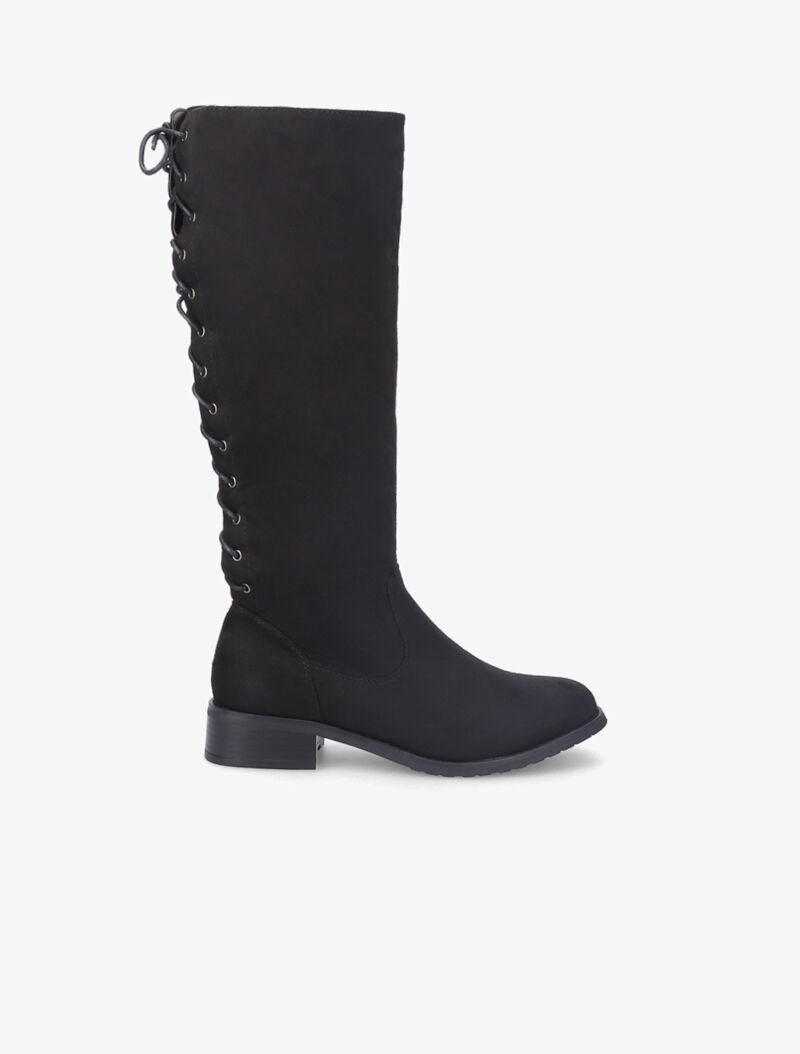 Bottes en suédine à lacets style corsage - Noir - 1