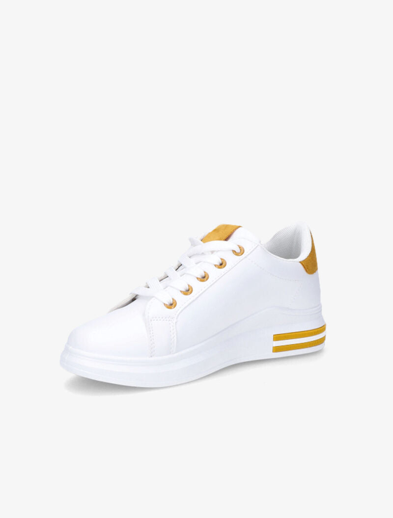 Sneakers simili à détails suédés - Blanc/moutarde - 3