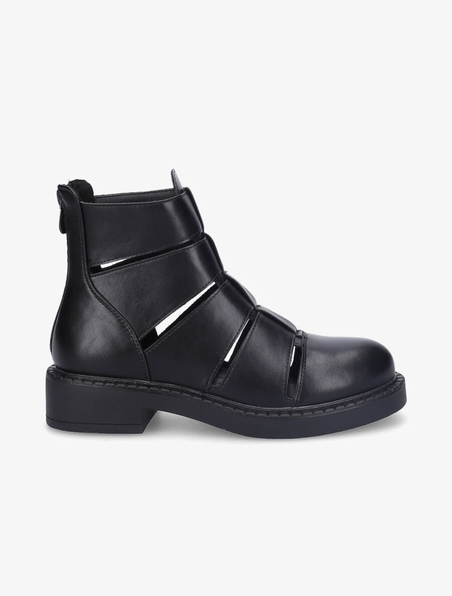 Bottines ajourées en simili - Noir - 1