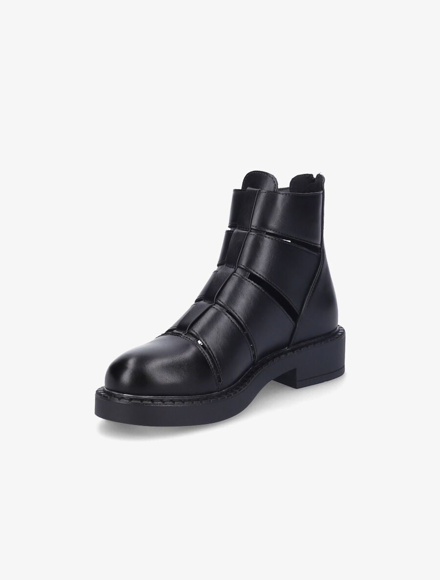 Bottines ajourées en simili - Noir - 3
