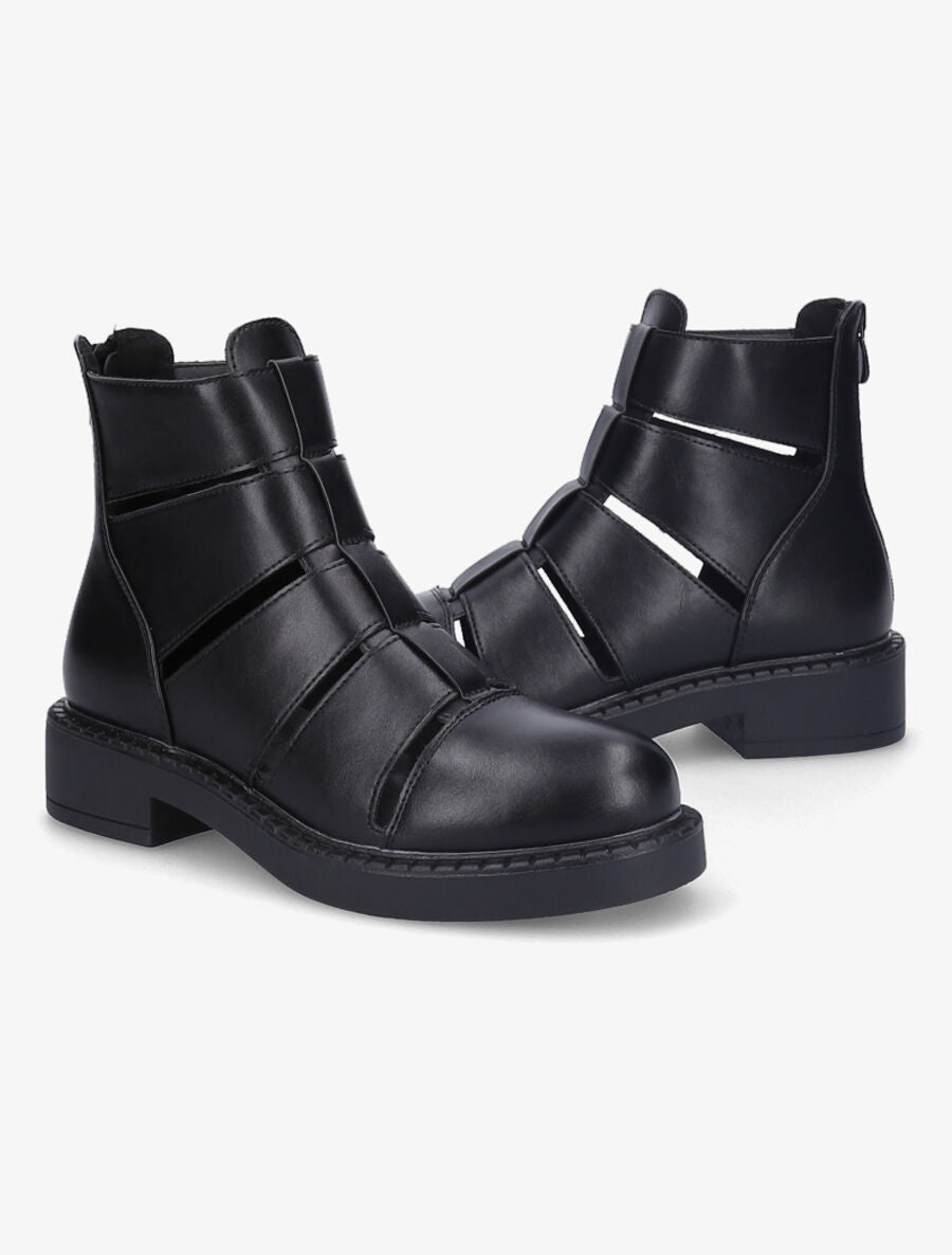 Bottines ajourées en simili - Noir - 4