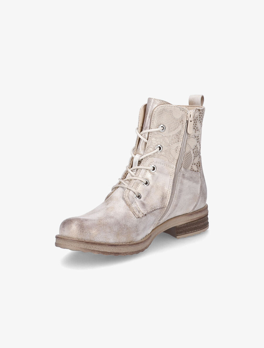 Bottines lacées à détail dentelle - Beige/doré - 3