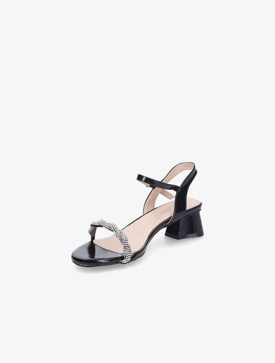 Sandales vernies à ganse en strass torsadée - Noir - 3