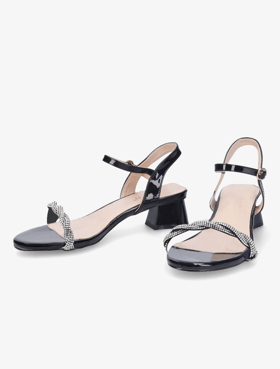 Sandales vernies à ganse en strass torsadée - Noir - 4
